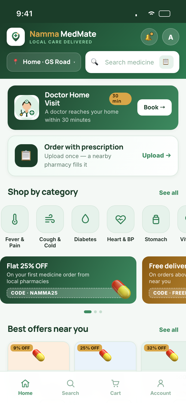 Namma MedMate patient app home screen