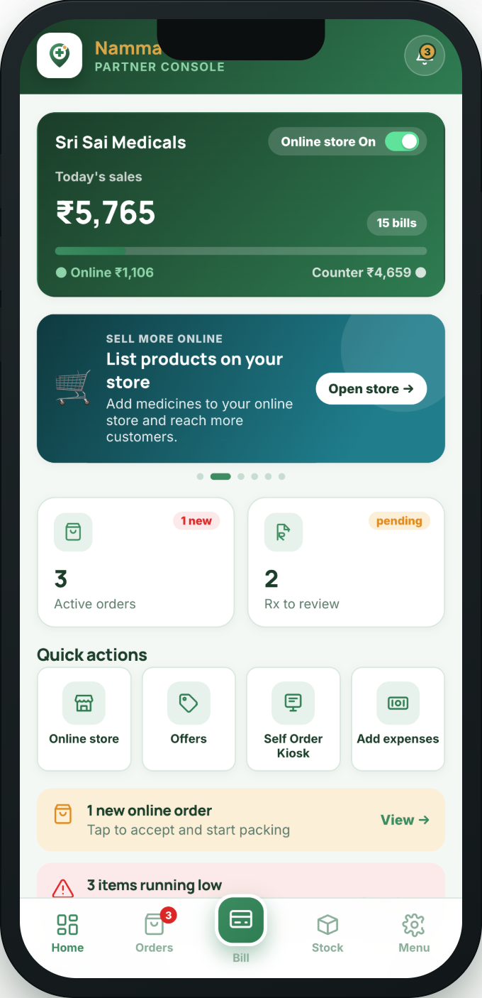 Namma MedMate partner app on phone