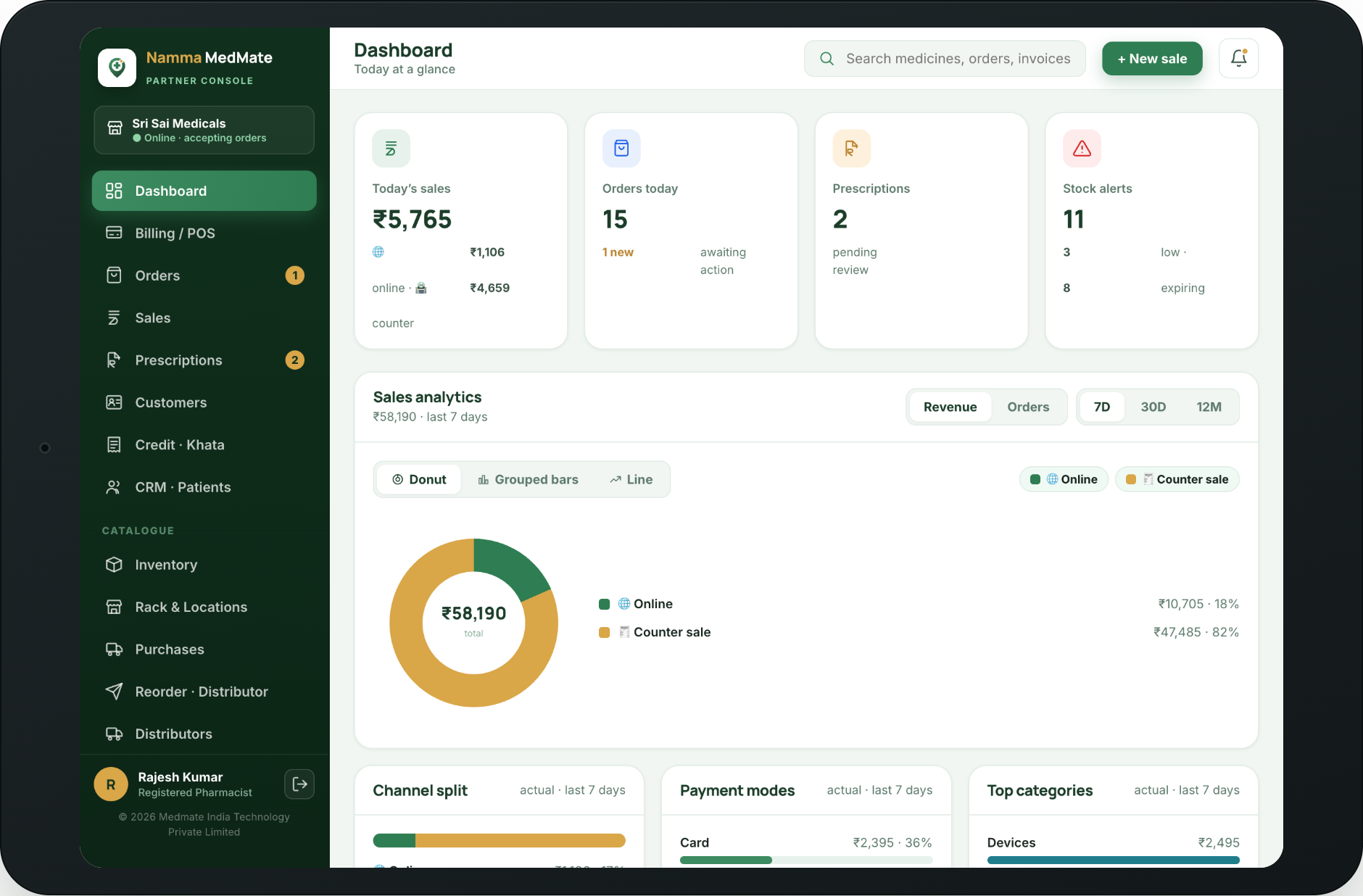 Namma MedMate dashboard on tablet